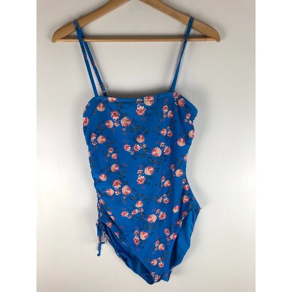 Loft Beach Beach Floral Print One Piece Ruched Swimsuit Wire Bra No Padding L - Picture 1 of 6
